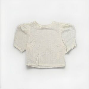 Haute Monde NWT Cream Sweater Top Womens L Pointelle Knit Puff Sleeve Coquette